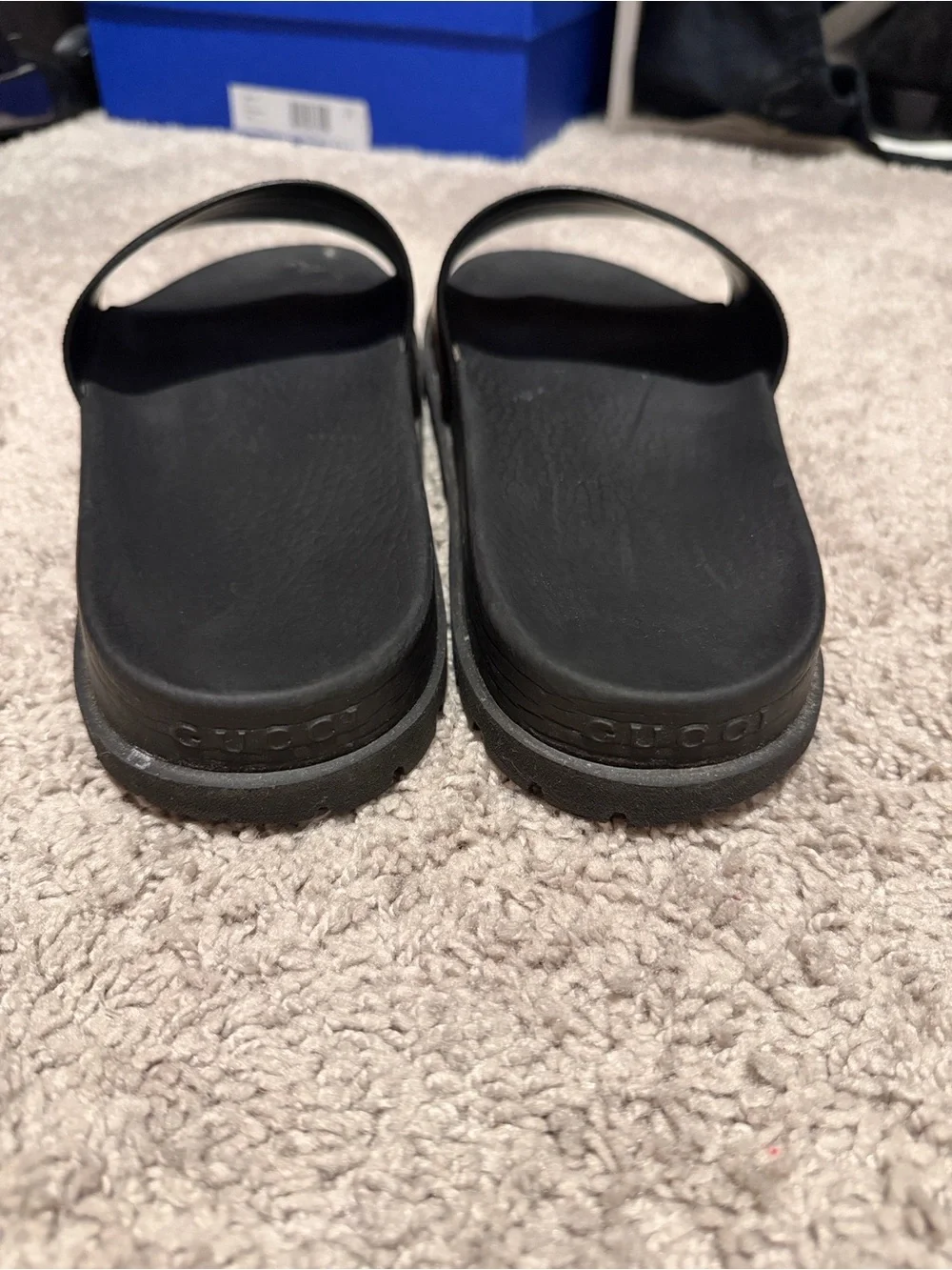 Gucci Black Slides with Green and Red Stripes